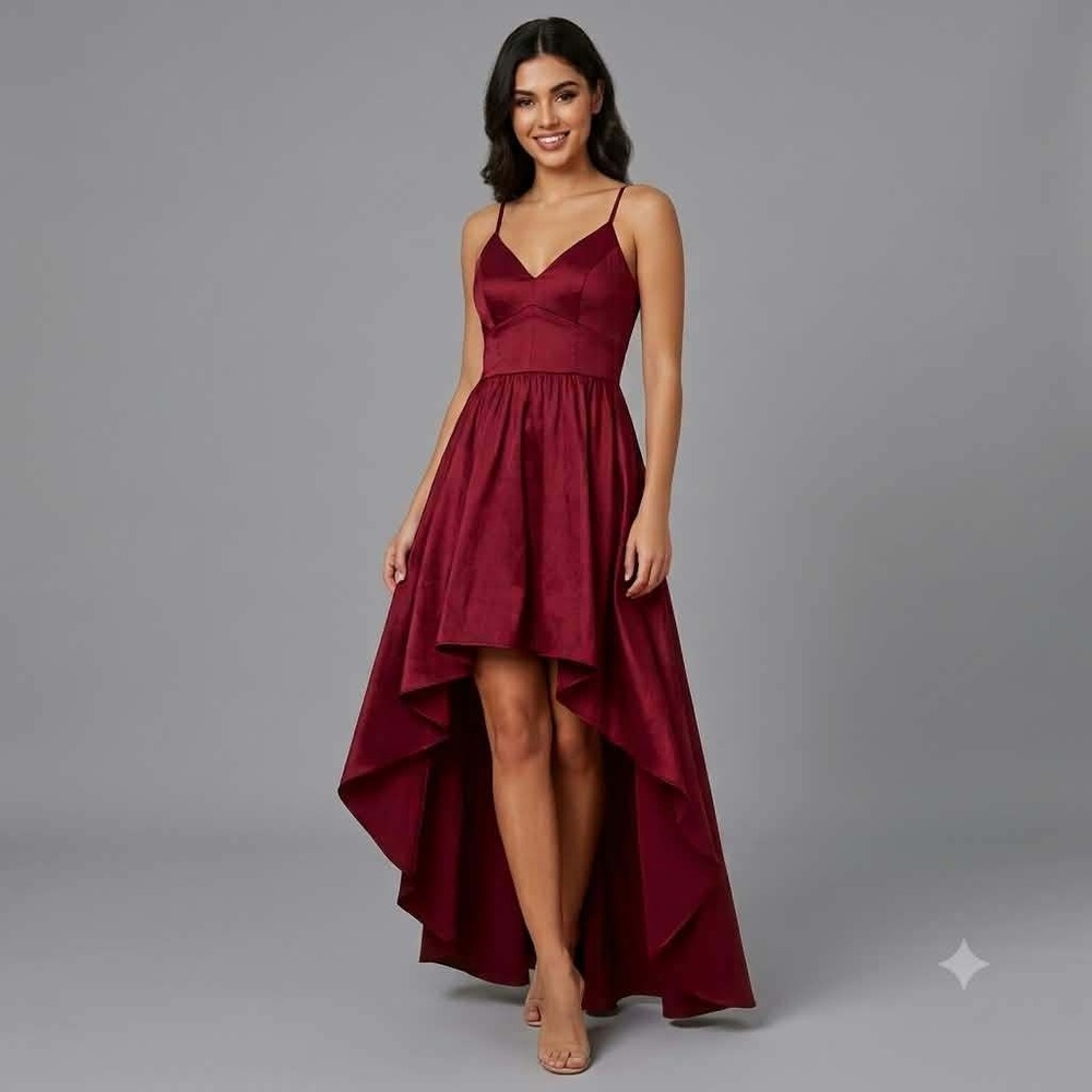 B. Darlin Burgundy High-Low Formal Dress V-Neck Shimmer Q932L967 Size 17/18